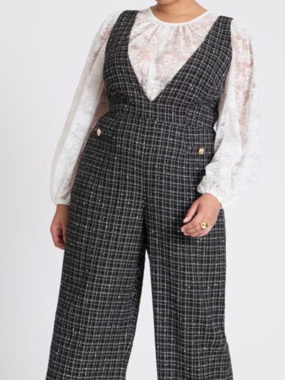 ELOQUII Tweed Wide Leg Jumpsuit, Sz 16, NWT, Black and White Office Wear